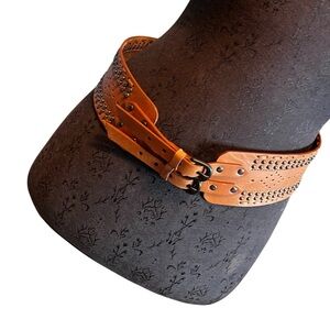 Lucero Peru Wide Leather Belt Double Buckle Women’s Large Studded Coachella